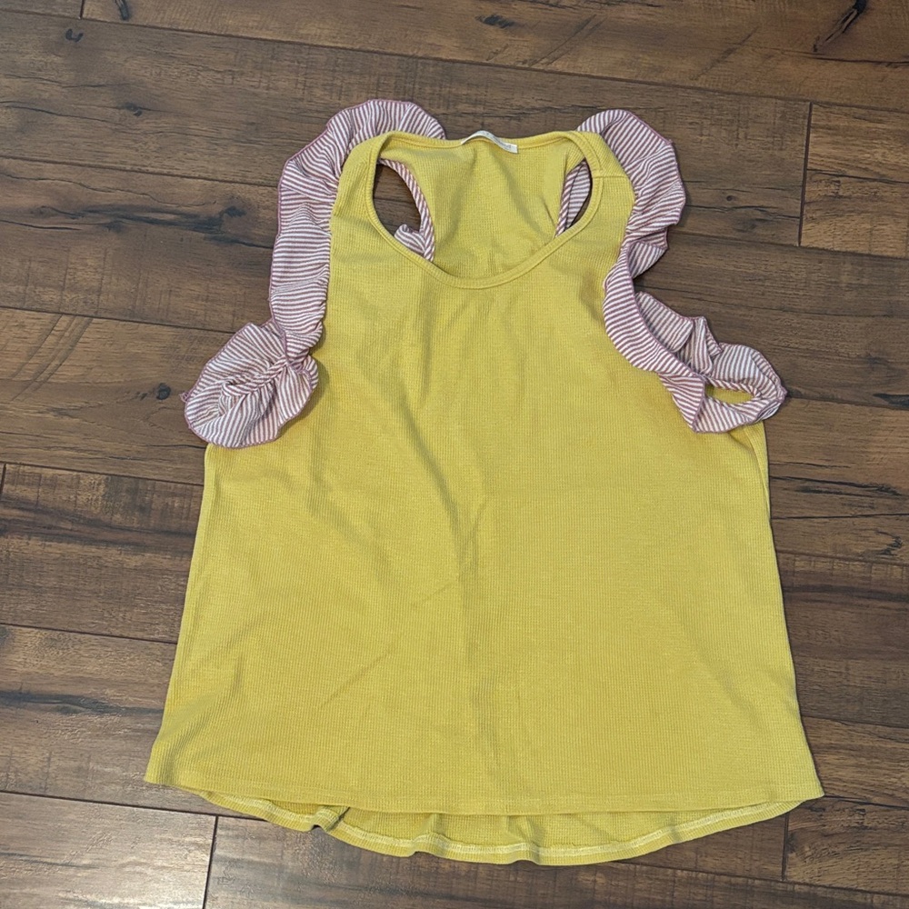 Twenty Second Mustard Top with Pink Accents